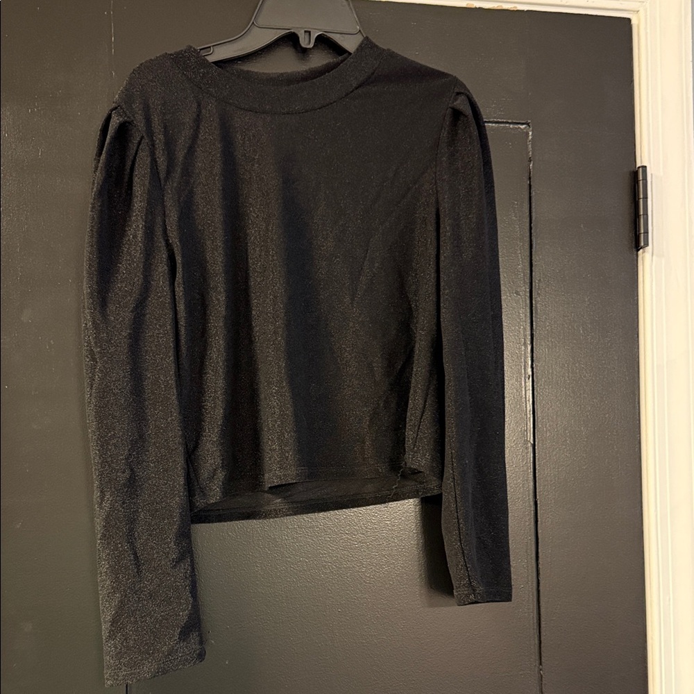 Girls Black Long-Sleeve Shimmer Tee